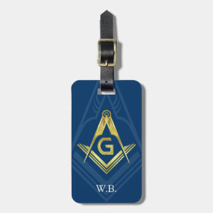 Masonische Bagagelabels Navy Blue Gold Freemason