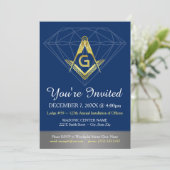 Masonische uitnodigingen | Gold Blue Diamond-Sjabl (Staand voorkant)