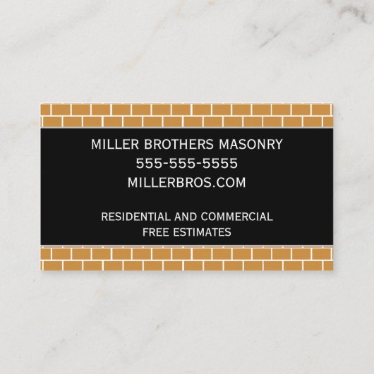 Masonry Bricklayer Rust Bricks Sjabloon Mason Visitekaartje (Achterkant)