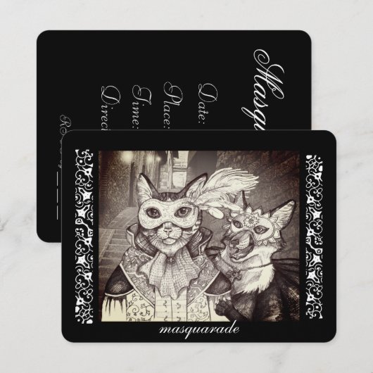 Masquarade Chat, Invitations De Fête (Devant / Derrière)