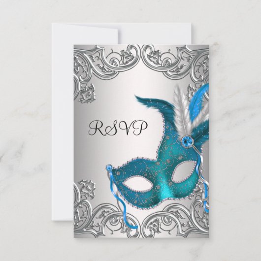 Masque argent bleu sarcelle Soirée masquée RSVP (Devant)