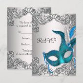 Masque argent bleu sarcelle Soirée masquée RSVP (Devant / Derrière)