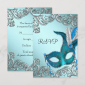 Masque argent bleu sarcelle Soirée masquée RSVP (Devant / Derrière)