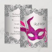 Masque argent rose chaud RSVP pour soirée masquée (Devant / Derrière)