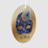 Masque bleu et plumes de paon sur or (devant)