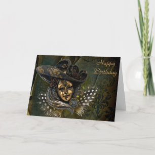 Masque Carnaval - Vert N Or Damask Carte Anniversa