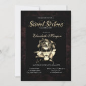 Masque Chic Roses Noires Invitation Sweet 16 (Devant)