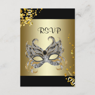 Masque Confettis Noir Or Mascarade Soirée RSVP
