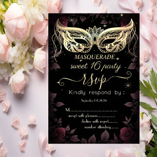 Masque Dark Bourgogne Rozen Zwart 80 Sweet 16 RSVP Kaart