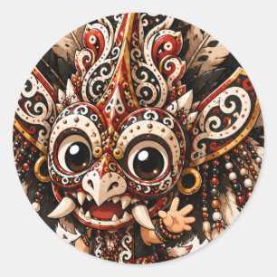 MASQUE DAYAK HUDOQ CUTE CHIBI AUTOCOLLANT TRIBAL