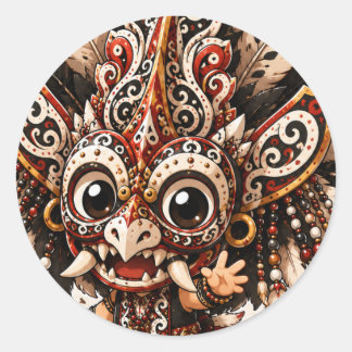 MASQUE DAYAK HUDOQ CUTE CHIBI AUTOCOLLANT TRIBAL