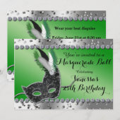 Masque de Bal Masqué Vert Argent Invitation de Fêt (Devant / Derrière)