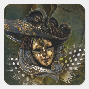 Masque de carnaval - Vert N Or Stickers Damask
