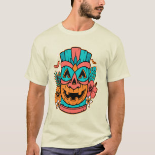 Masque de citrouille Tiki tropical T-shirt Hallowe