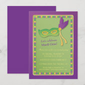 Masque de Fête et Colliers Invitations Mardi Gras (Devant / Derrière)