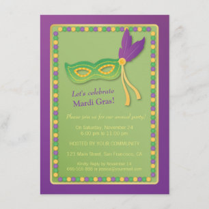 Masque de Fête et Colliers Invitations Mardi Gras