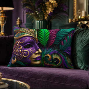 Masque de Mardi Gras 16x12 Coussin d'Accent