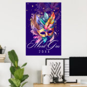 Masque de Mardi Gras Mascarade | Affiche Violette (Bureau à domicile)