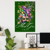 Masque de Mascarade de Mardi Gras | Affiche verte (Bureau à domicile)