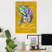 Masque de Mascarade Mardi Gras | Affiche Or (Bureau à domicile)