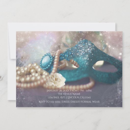 Masque de Mascarade & Perles Invitations de Fête A (Dos)