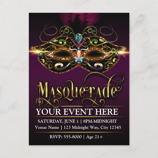 Masque de MASQUERADE violet Carte postale promotio (Devant)