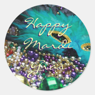 Masque de plumes Mardi Gras Sticker Rond Personnal