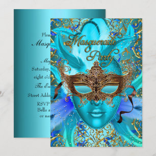 Masque de plumes sarcelle or Invitation à une soir
