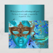 Masque de plumes sarcelle or Mascarade Fête RSVP (Devant / Derrière)