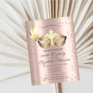 Masque Diamanten Roze Goud Masquerade Sweet 16 Uitnodiging Briefkaart