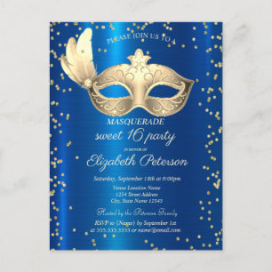 Masque Diamonds Blue Metallic Masquerade Uitnodiging Briefkaart