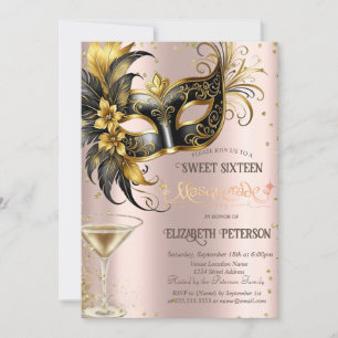 Masque Diamonds Champagne Rose Goud Sweet 16 Kaart