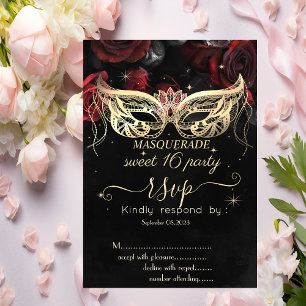 Masque Diamonds Rode Rozen Gotische Sweet 16 RSVP Kaart