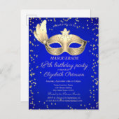 Masque Diamonds Royal Blue 18e Verjaardag Uitnodiging Briefkaart (Voorkant / Achterkant)