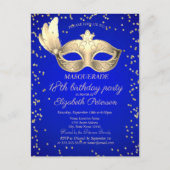 Masque Diamonds Royal Blue 18e Verjaardag Uitnodiging Briefkaart (Voorkant)