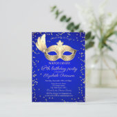 Masque Diamonds Royal Blue 18e Verjaardag Uitnodiging Briefkaart (Staand voorkant)