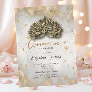 Masque Hemelsterren Goud Quinceanera Kaart