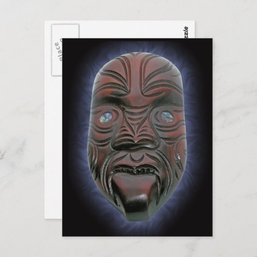 Masque Maori sculpté - Carte postale (Devant / Derrière)