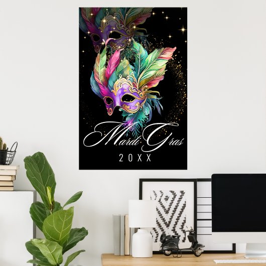 Masque Mardi Gras | Poster noir (Bureau à domicile)
