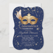 Masque Marine Blue Stars Quinceañera Invitation (Devant)