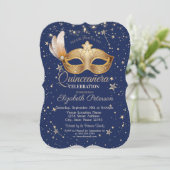 Masque Marine Blue Stars Quinceañera Invitation (Debout devant)