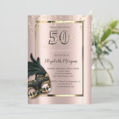 Masque Rose Gold 50th Birthday Invitation (Debout devant)