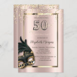 Masque Rose Gold 50th Birthday Invitation<br><div class="desc">Elegant masque et confetti sur rose arrière - plan or.</div>