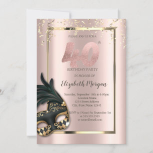 Masque Rose Goud 40e Verjaardagsuitnodiging Kaart