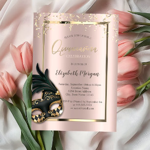 Masque Roze Goud Masquerade Quinceañera Kaart