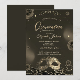 Masque Rozen Parels Grijs Quinceanera  Kaart