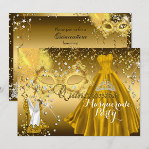 Masque & Tiare Invitation Dorée pour Quinceañera M