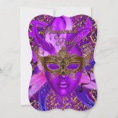 Masque Violet Or Fête de Mascarade Invitation (Devant)