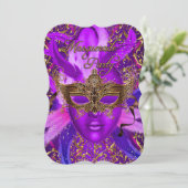 Masque Violet Or Fête de Mascarade Invitation (Debout devant)