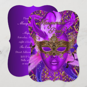 Masque Violet Or Fête de Mascarade Invitation